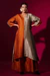 Buy_Stoique_Orange Mysore Silk Solid Lucky Pleated Flared Pant _Online_at_Aza_Fashions