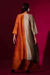 Shop_Stoique_Orange Mysore Silk Color Blocking V Neck Onyx Detailed Tunic _at_Aza_Fashions