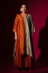 Stoique_Orange Mysore Silk Color Blocking V Neck Onyx Detailed Tunic _Online_at_Aza_Fashions