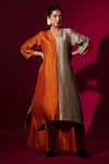 Buy_Stoique_Orange Mysore Silk Color Blocking V Neck Onyx Detailed Tunic _Online_at_Aza_Fashions