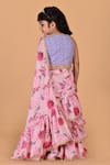 Shop_Samyukta Singhania_Pink Georgette Floral Print Ruffle Tiered Pre-draped Saree With Blouse _at_Aza_Fashions