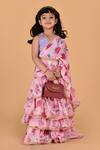 Samyukta Singhania_Pink Georgette Floral Print Ruffle Tiered Pre-draped Saree With Blouse _at_Aza_Fashions