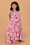 Buy_Samyukta Singhania_Pink Georgette Floral Print Ruffle Tiered Pre-draped Saree With Blouse 