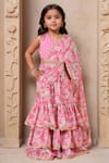 Buy_Samyukta Singhania_Pink Georgette Embroidery Floral Ruffle Tiered Pre-draped Saree With Blouse _at_Aza_Fashions