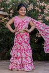 Samyukta Singhania_Pink Georgette Embroidery Floral Ruffle Tiered Pre-draped Saree With Blouse _Online_at_Aza_Fashions