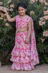 Shop_Samyukta Singhania_Pink Georgette Embroidery Floral Ruffle Tiered Pre-draped Saree With Blouse _Online_at_Aza_Fashions