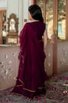 Shop_Samyukta Singhania_Wine Georgette Embroidery Classic Ruffle Hem Pre-draped Saree With Blouse _at_Aza_Fashions