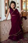 Shop_Samyukta Singhania_Wine Georgette Embroidery Classic Ruffle Hem Pre-draped Saree With Blouse _Online_at_Aza_Fashions