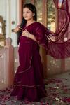 Samyukta Singhania_Wine Georgette Embroidery Classic Ruffle Hem Pre-draped Saree With Blouse _at_Aza_Fashions