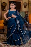 Samyukta Singhania_Blue Georgette Embroidery Sequins Solid Ruffle Hem Pre-draped Saree With Blouse _Online_at_Aza_Fashions