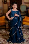 Buy_Samyukta Singhania_Blue Georgette Embroidery Sequins Solid Ruffle Hem Pre-draped Saree With Blouse _Online_at_Aza_Fashions