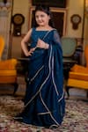 Shop_Samyukta Singhania_Blue Georgette Embroidery Sequins Solid Ruffle Hem Pre-draped Saree With Blouse _Online_at_Aza_Fashions