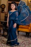 Samyukta Singhania_Blue Georgette Embroidery Sequins Solid Ruffle Hem Pre-draped Saree With Blouse _at_Aza_Fashions