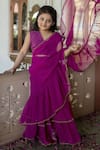 Samyukta Singhania_Magenta Georgette Embroidery Sequins Pre-draped Saree With Blouse _Online_at_Aza_Fashions