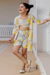 Samyukta Singhania_Yellow Muslin Print Floral Shrug And Shorts Set _Online_at_Aza_Fashions