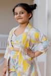 Shop_Samyukta Singhania_Yellow Muslin Print Floral Shrug And Shorts Set _Online_at_Aza_Fashions