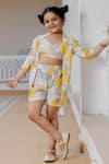 Buy_Samyukta Singhania_Yellow Muslin Print Floral Shrug And Shorts Set 