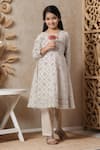 Buy_Samyukta Singhania_Off White Cotton Printed Geometric Kurta And Trouser Set _at_Aza_Fashions