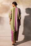 Basil Leaf_Green Linen Silk Embroidered Mirror Collared V Stripe Pattern Tunic And Pant Set _Online_at_Aza_Fashions