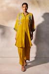 Buy_Basil Leaf_Yellow Crepe Embroidered Sequin Collared Floral Tunic And Pant Set _Online_at_Aza_Fashions