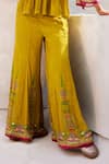 Buy_Basil Leaf_Yellow Chiffon Embroidered Mirror Scalloped V Peplum Top And Flared Pant Set _Online_at_Aza_Fashions