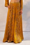 Shop_Basil Leaf_Yellow Chiffon Embroidered Mirror V Neck Crop Top And Flared Pant Set _Online_at_Aza_Fashions