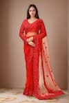 Buy_Kalighata_Red Net Embellished Cutdana Leaf Neck Chantley Saree With Blouse _at_Aza_Fashions