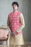 Buy_Aryavir Malhotra_Pink Soft Cotton Woven Bandhani Nehru Jacket _at_Aza_Fashions