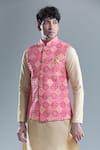 Buy_Aryavir Malhotra_Pink Soft Cotton Woven Bandhani Nehru Jacket _Online_at_Aza_Fashions