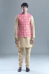 Aryavir Malhotra_Pink Soft Cotton Woven Bandhani Nehru Jacket _at_Aza_Fashions