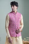 Buy_Aryavir Malhotra_Pink Soft Cotton Woven Floral Bandhani Nehru Jacket _at_Aza_Fashions