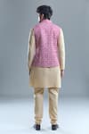 Shop_Aryavir Malhotra_Pink Soft Cotton Woven Floral Bandhani Nehru Jacket _at_Aza_Fashions