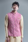 Buy_Aryavir Malhotra_Pink Soft Cotton Woven Floral Bandhani Nehru Jacket _Online_at_Aza_Fashions