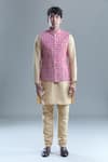 Aryavir Malhotra_Pink Soft Cotton Woven Floral Bandhani Nehru Jacket _at_Aza_Fashions