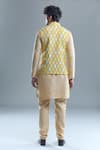 Shop_Aryavir Malhotra_Yellow Soft Cotton Woven Geometric Bandhani Nehru Jacket _at_Aza_Fashions