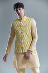 Aryavir Malhotra_Yellow Soft Cotton Woven Geometric Bandhani Nehru Jacket _Online_at_Aza_Fashions