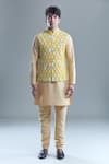 Buy_Aryavir Malhotra_Yellow Soft Cotton Woven Geometric Bandhani Nehru Jacket 