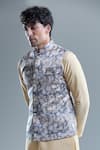 Aryavir Malhotra_Yellow Soft Cotton Woven Floral Nehru Jacket _Online_at_Aza_Fashions