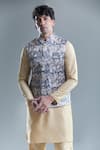 Aryavir Malhotra_Yellow Soft Cotton Woven Floral Nehru Jacket _at_Aza_Fashions