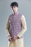 Aryavir Malhotra_Purple Soft Cotton Woven Floral Checkered Nehru Jacket _Online_at_Aza_Fashions