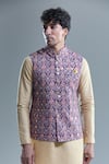 Buy_Aryavir Malhotra_Purple Soft Cotton Woven Floral Checkered Nehru Jacket _Online_at_Aza_Fashions