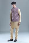 Aryavir Malhotra_Purple Soft Cotton Woven Floral Checkered Nehru Jacket _at_Aza_Fashions