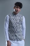 Shop_Aryavir Malhotra_Black Soft Cotton Printed Paisley Nehru Jacket _Online_at_Aza_Fashions