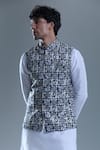 Aryavir Malhotra_Black Soft Cotton Printed Paisley Nehru Jacket _at_Aza_Fashions