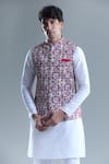 Aryavir Malhotra_Pink Soft Cotton Printed Paisley Checkered Nehru Jacket _Online_at_Aza_Fashions