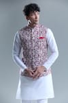 Buy_Aryavir Malhotra_Pink Soft Cotton Printed Paisley Checkered Nehru Jacket _Online_at_Aza_Fashions