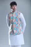 Aryavir Malhotra_Beige Soft Cotton Printed Abstract Nehru Jacket _at_Aza_Fashions