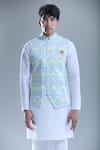 Shop_Arihant Rai Sinha_Blue Cotton Hexagon Print Nehru Jacket _Online_at_Aza_Fashions