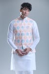 Shop_Aryavir Malhotra_Pink Soft Cotton Printed Hexagon Nehru Jacket _Online_at_Aza_Fashions