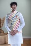 Buy_Aryavir Malhotra_Cream Soft Cotton Printed Stripe Nehru Jacket _at_Aza_Fashions